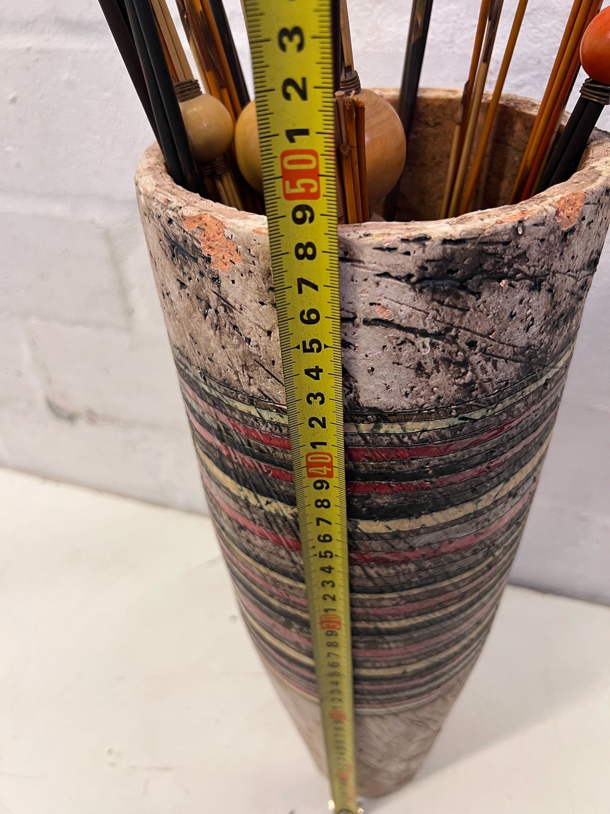 Rustic Striped Vase with Beaded Decorative Sticks