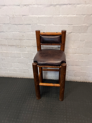 Rustic Timber Bar Chair with Padded Faux-Leather Seat - 2ndhandwarehouse.com