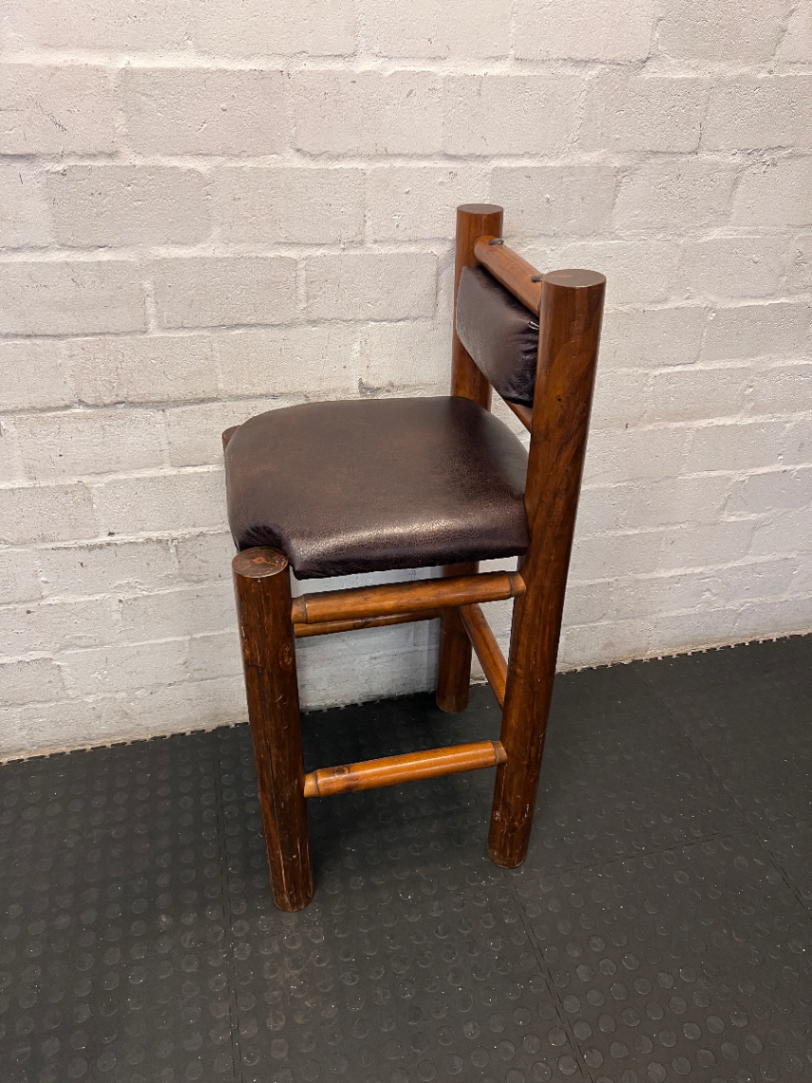 Rustic Timber Bar Chair with Padded Faux-Leather Seat - 2ndhandwarehouse.com