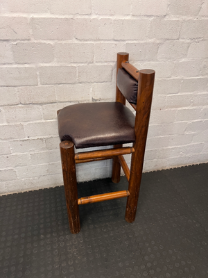 Rustic Timber Bar Chair with Padded Faux-Leather Seat - 2ndhandwarehouse.com