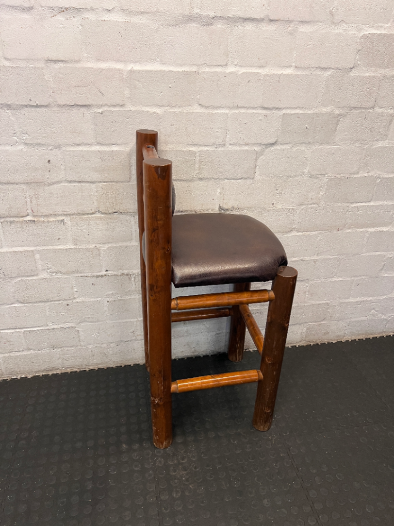 Rustic Timber Bar Chair with Padded Faux-Leather Seat - 2ndhandwarehouse.com