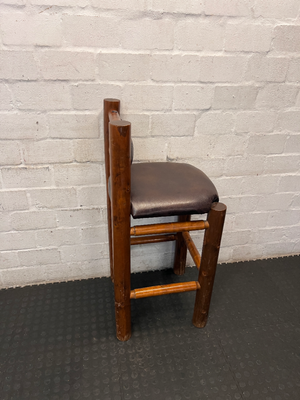 Rustic Timber Bar Chair with Padded Faux-Leather Seat - 2ndhandwarehouse.com