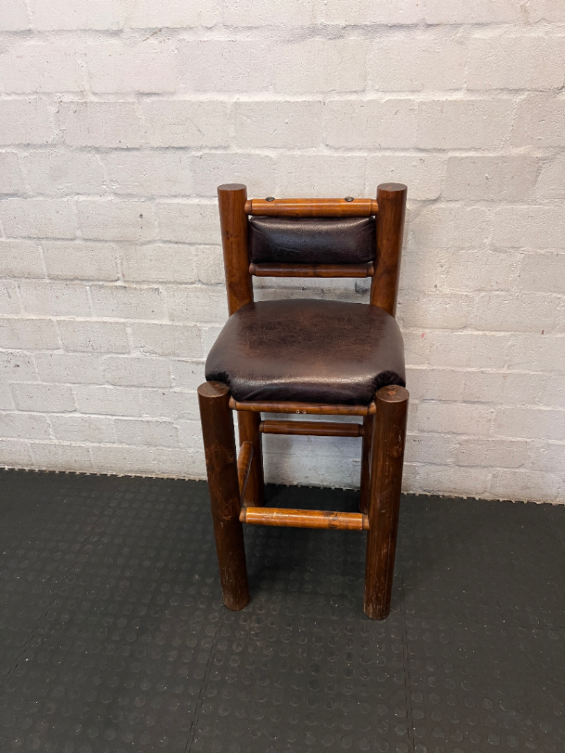 Rustic Timber Bar Chair with Padded Faux-Leather Seat - 2ndhandwarehouse.com