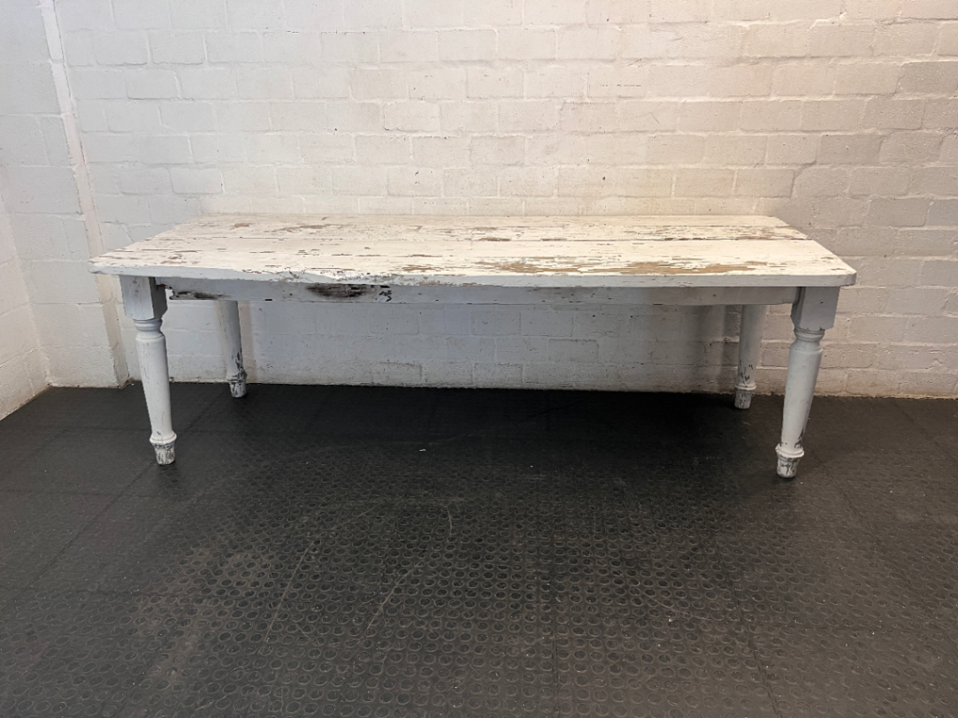 Rustic White Distressed Wooden Dining Table