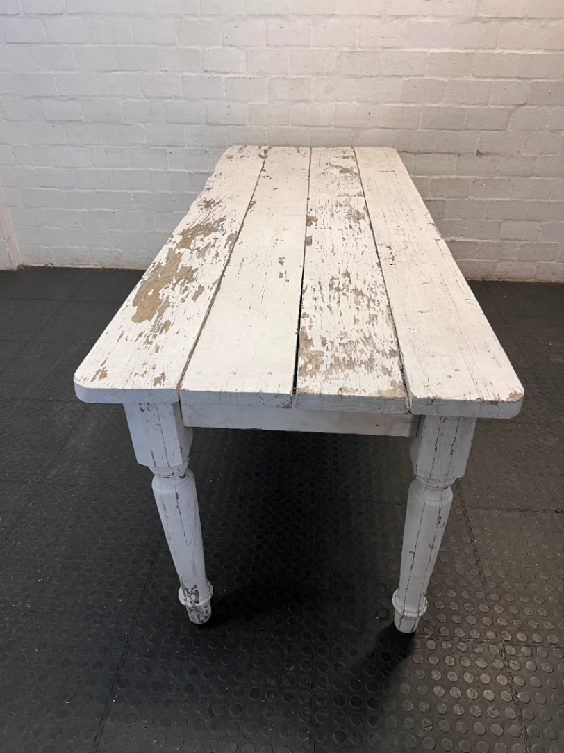 Rustic White Distressed Wooden Dining Table