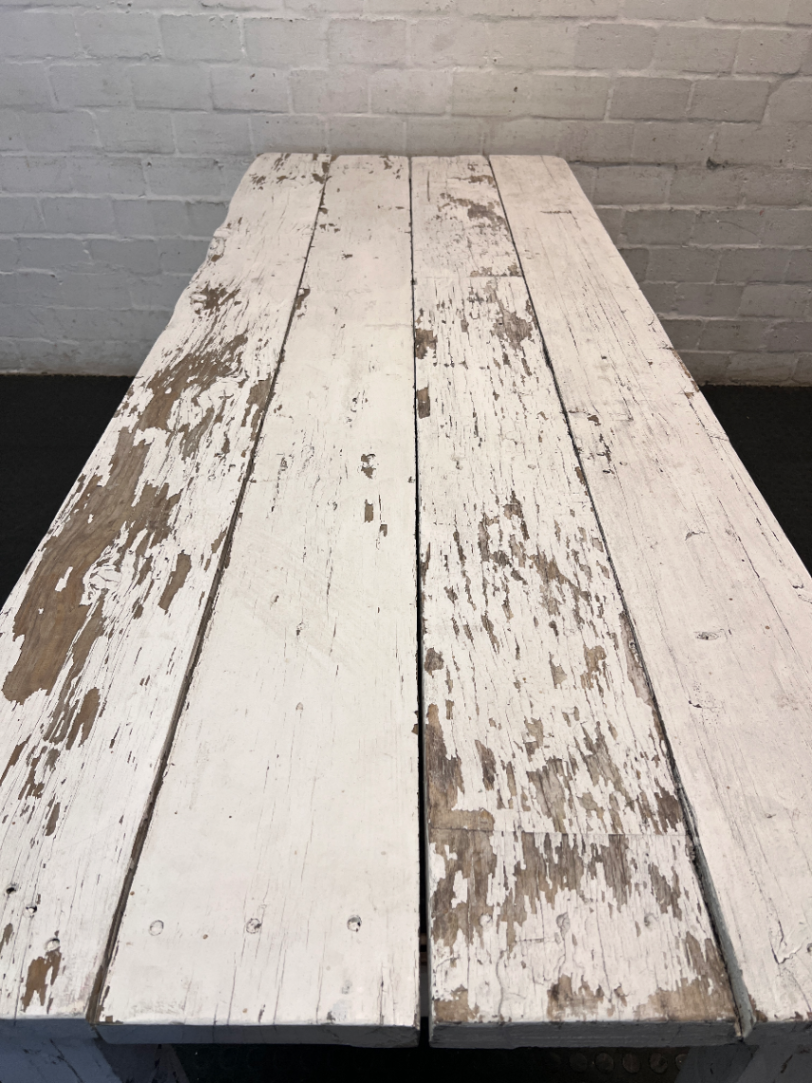 Rustic White Distressed Wooden Dining Table
