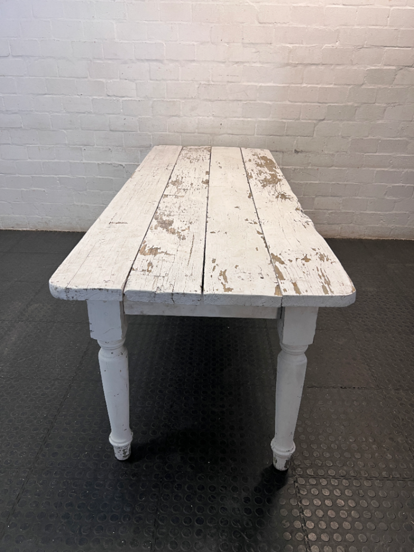 Rustic White Distressed Wooden Dining Table