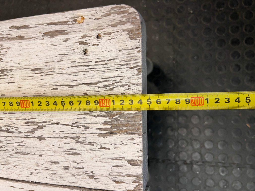 Rustic White Wooden Bench with Turned Legs — Weathered Surfaces and Peeling Paint