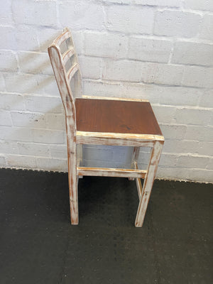 Rustic Wooden Bar Chair with Distressed White Finish