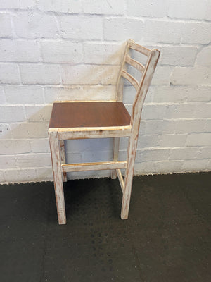 Rustic Wooden Bar Chair with Distressed White Finish