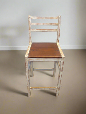 Rustic Wooden Bar Chair with Distressed White Finish