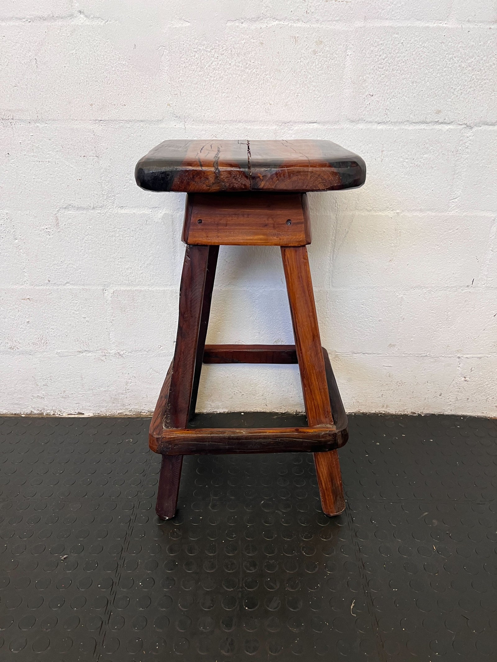 Rustic Wooden Bar Stool with Unique Design – Minor Scratches