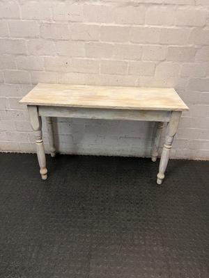 Rustic Wooden Console Table with Turned Legs — Fair Condition with Worn Finish