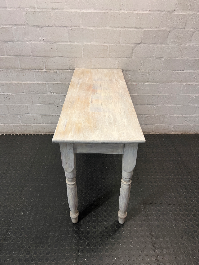 Rustic Wooden Console Table with Turned Legs — Fair Condition with Worn Finish