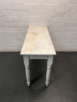 Rustic Wooden Console Table with Turned Legs — Fair Condition with Worn Finish