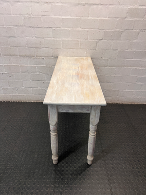Rustic Wooden Console Table with Turned Legs — Fair Condition with Worn Finish