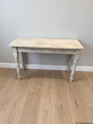 Rustic Wooden Console Table with Turned Legs — Fair Condition with Worn Finish