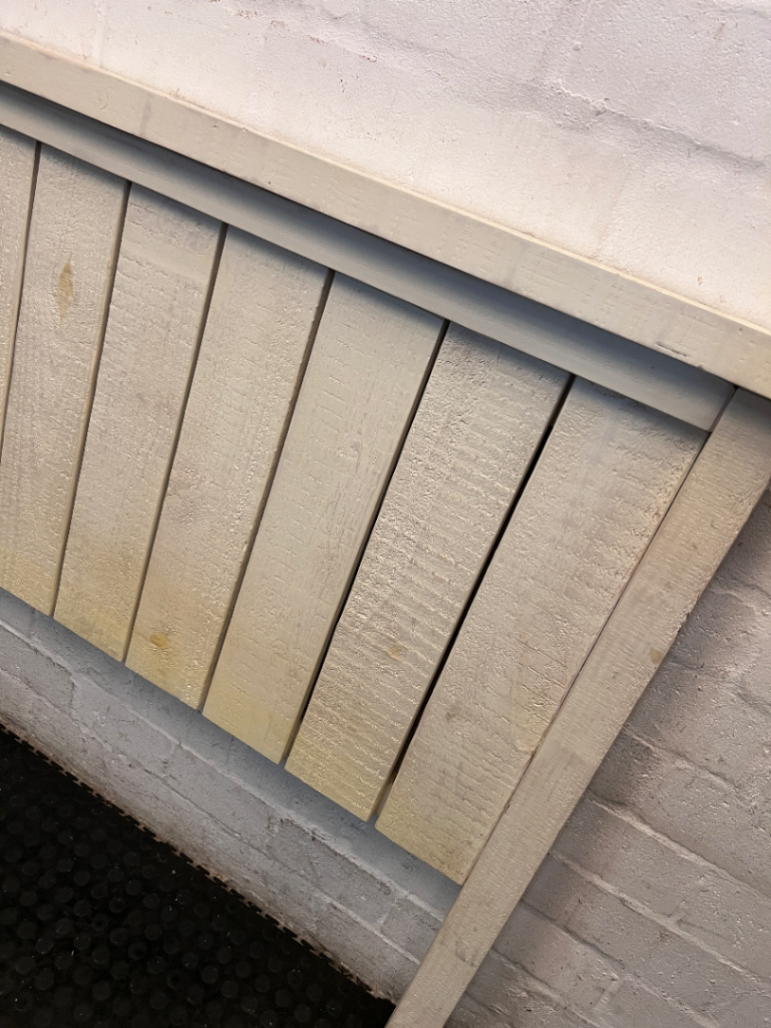 Rustic Wooden Queen Headboard - Minor Chip on Ledge - 2ndhandwarehouse.com