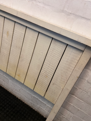 Rustic Wooden Queen Headboard - Minor Chip on Ledge - 2ndhandwarehouse.com