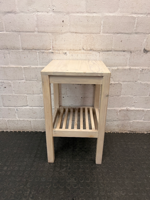 Rustic Wooden Side Table with Slatted Shelf — Good Condition Table