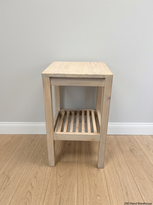Rustic Wooden Side Table with Slatted Shelf — Good Condition Table