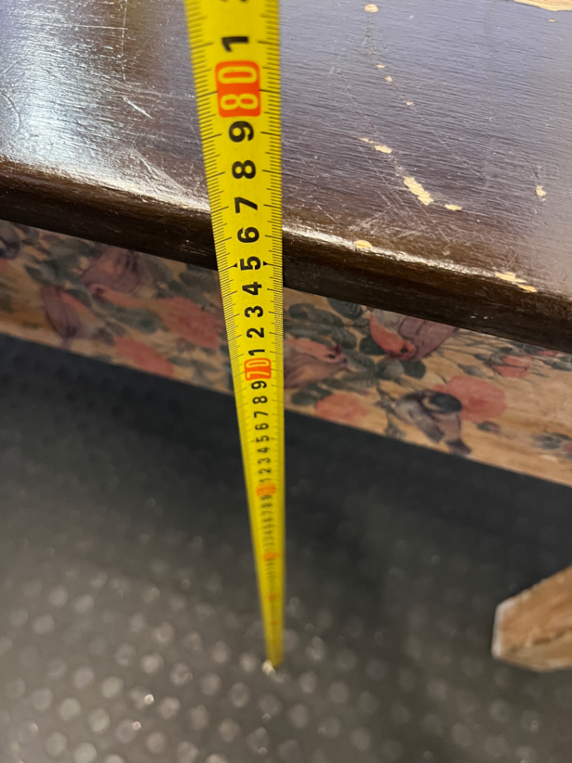 Rustic Wooden Table with Floral Detail - Well Used Condition - 2ndhandwarehouse.com