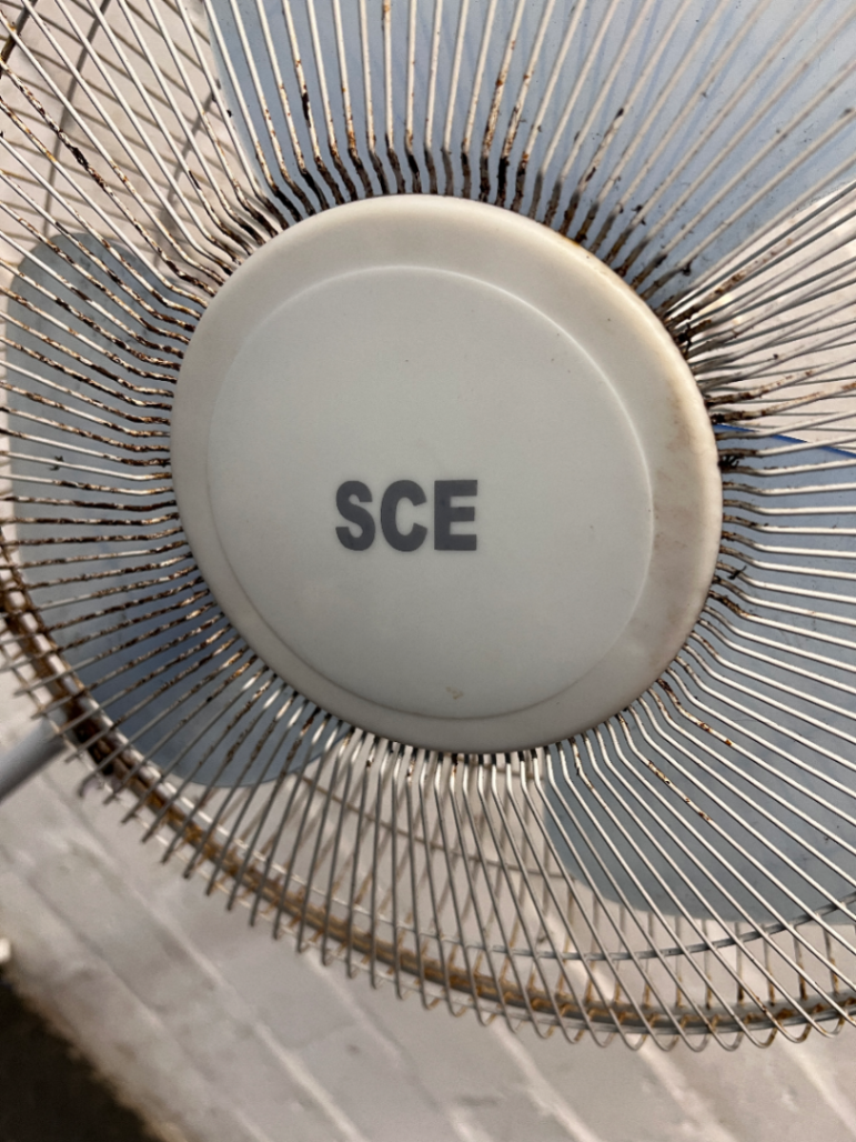 SCE White Pedestal Standing Fan — Working with Heavy Wear and Rust on Guard