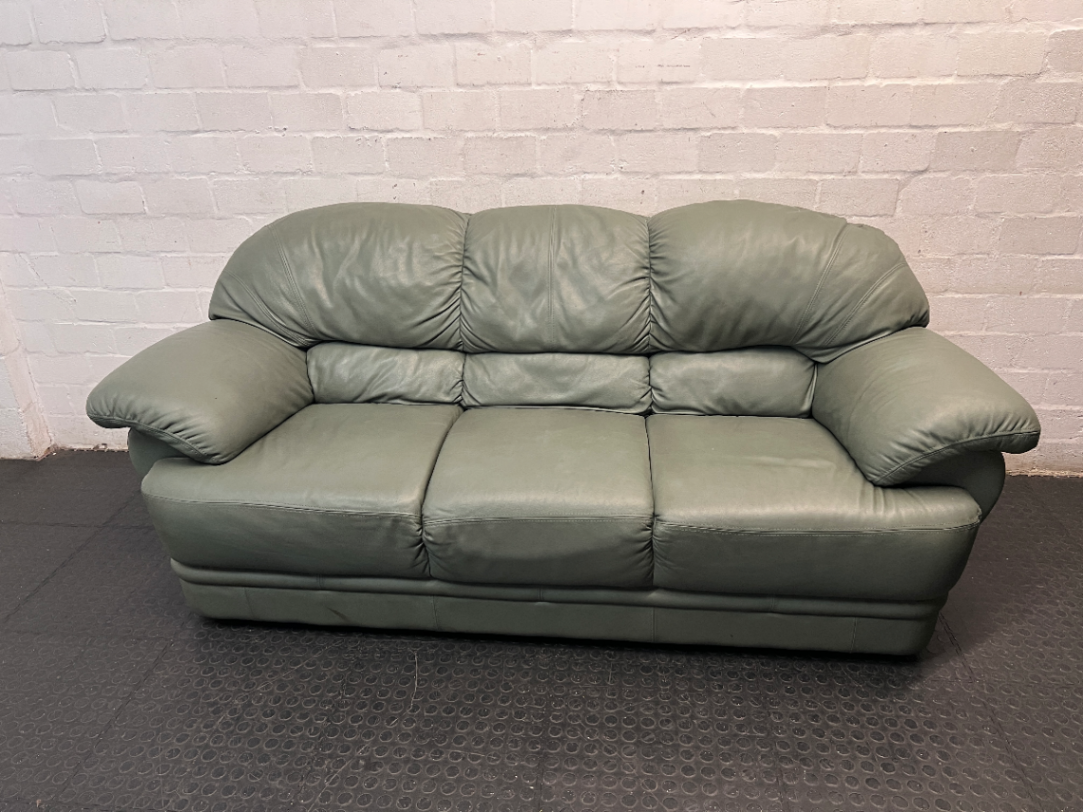 Sage Green 3 Seater Padded Couch — Small Tear on 1-Seater Couch