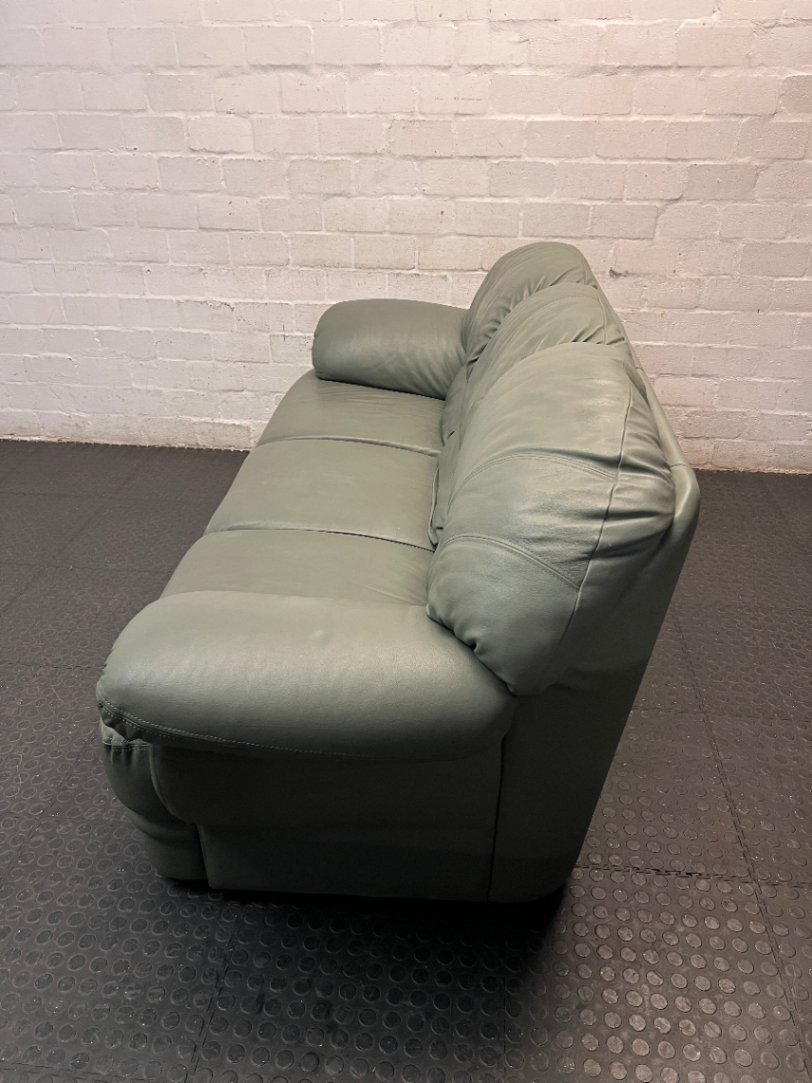 Sage Green 3 Seater Padded Couch — Small Tear on 1-Seater Couch