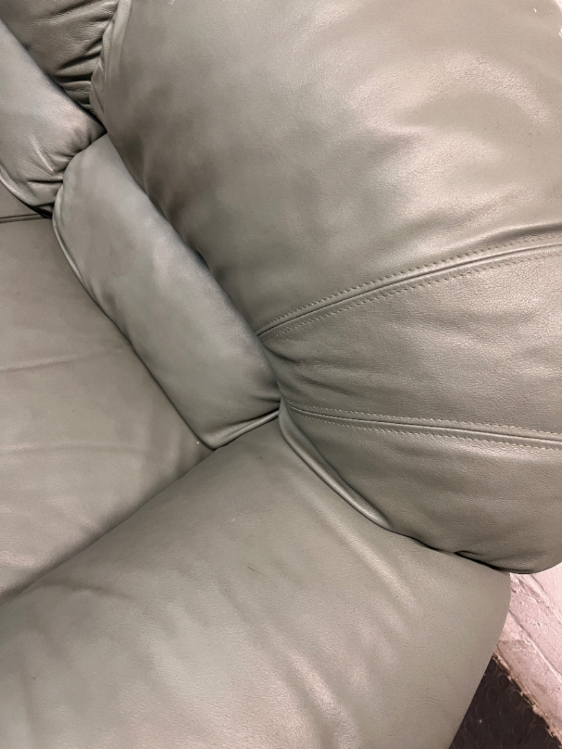 Sage Green 3 Seater Padded Couch — Small Tear on 1-Seater Couch