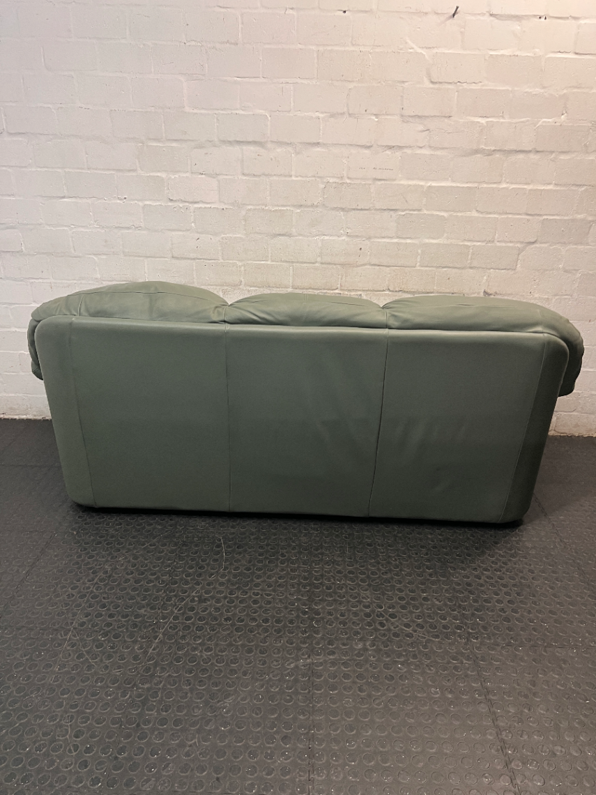 Sage Green 3 Seater Padded Couch — Small Tear on 1-Seater Couch