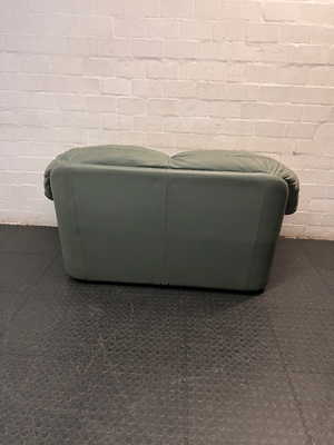 Sage Green Leather 2 Seater Couch — Small Tear on One Seat Section