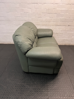 Sage Green Leather 2 Seater Couch — Small Tear on One Seat Section