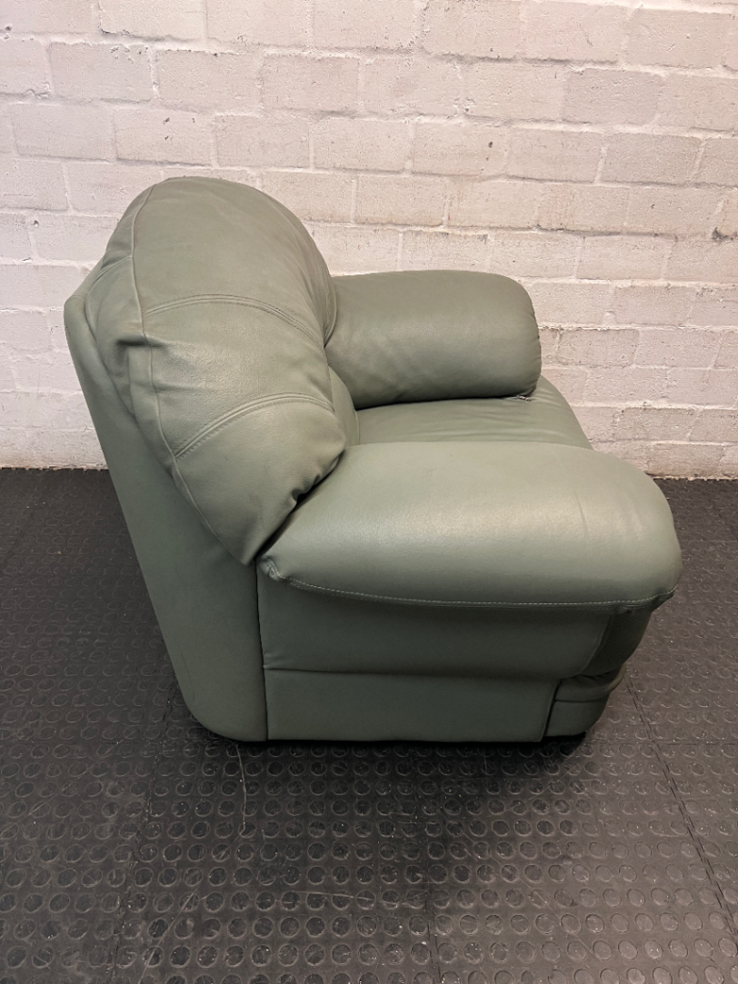 Sage Green Upholstered 1 Seater Couch — Small Tear in Leather