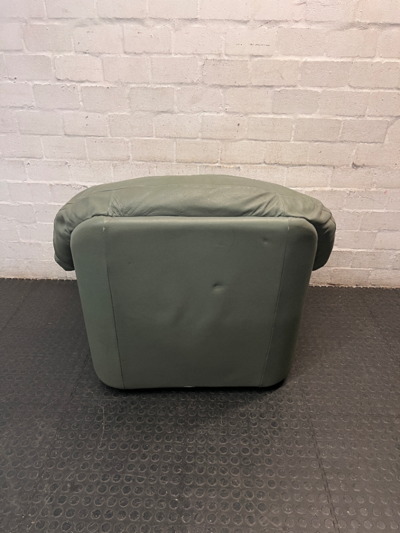 Sage Green Upholstered 1 Seater Couch — Small Tear in Leather