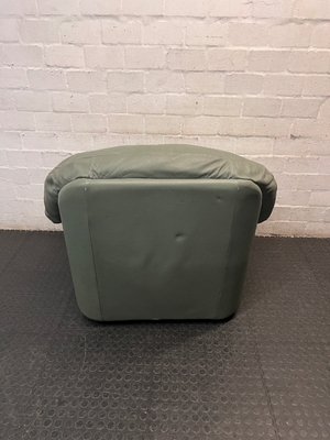 Sage Green Upholstered 1 Seater Couch — Small Tear in Leather