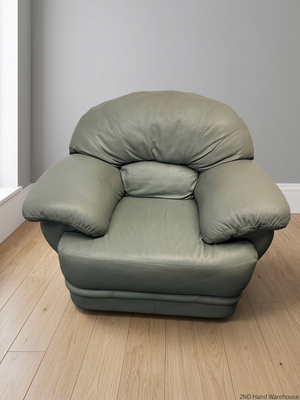 Sage Green Upholstered 1 Seater Couch — Small Tear in Leather