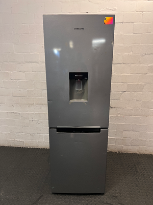 Samsung Silver Bottom Mount Fridge with Water Dispenser — Good Working Order with Adhesive Residue