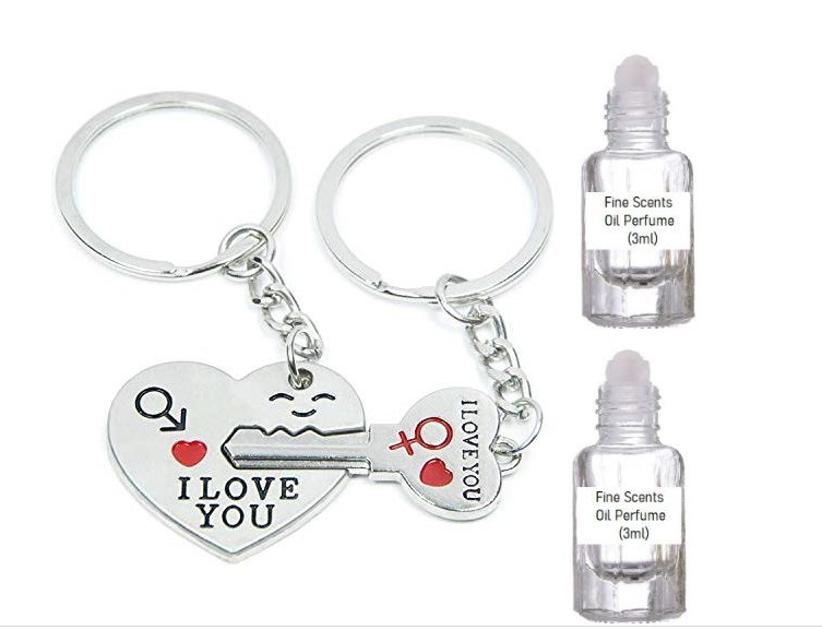 Couples keyring (I love you) and Couples 3ml Fine Scents Oil Perfume - Interlocking key to my heart keyring and Oil perfume