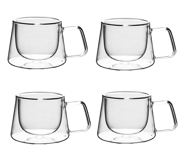 High-Quality Double Walled 150ml Borosilicate Glass Coffee/Tea Cup - Set of 4 -