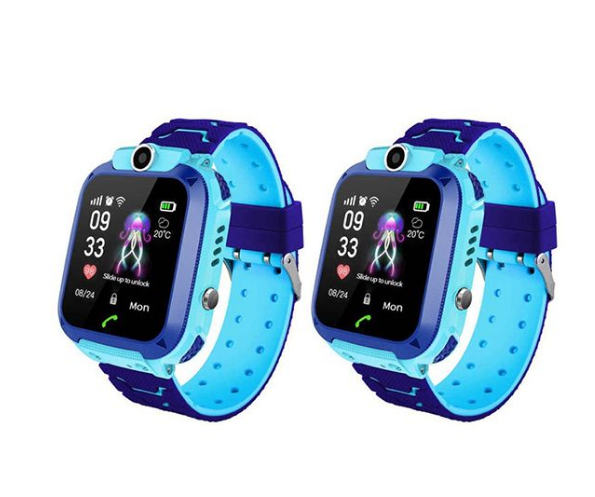 Recoverable 2 Piece Kids GPS Tracker Smart Watch - SOS Alarm Clock Camera School - 2 Blue -