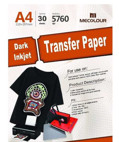 Recoverable Mecolour TT30-DARK A4 Dark T-Shirt Transfer Paper 30 Sheets - Tt30-dark