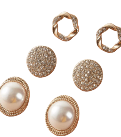 Nearly New 3 Pairs Pearl Decor Stud Earrings -