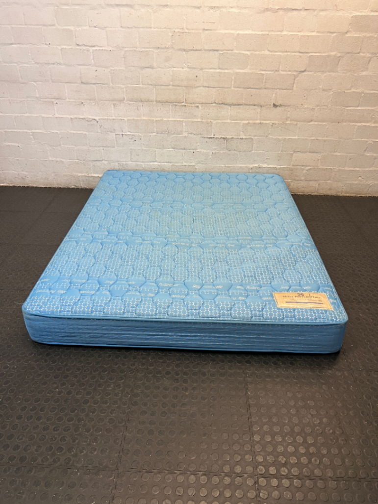 Sealy Posturepedic Imperial Queen Mattress in Blue — Good Condition with Discolouration from Age