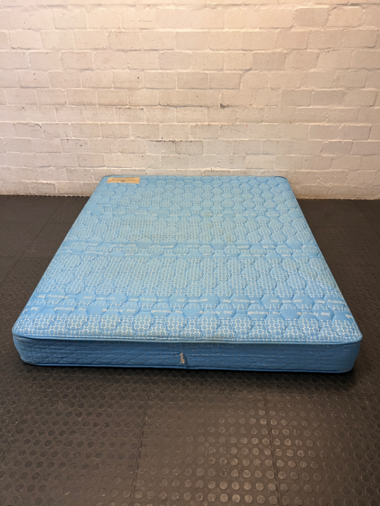 Sealy Posturepedic Imperial Queen Mattress in Blue — Good Condition with Discolouration from Age