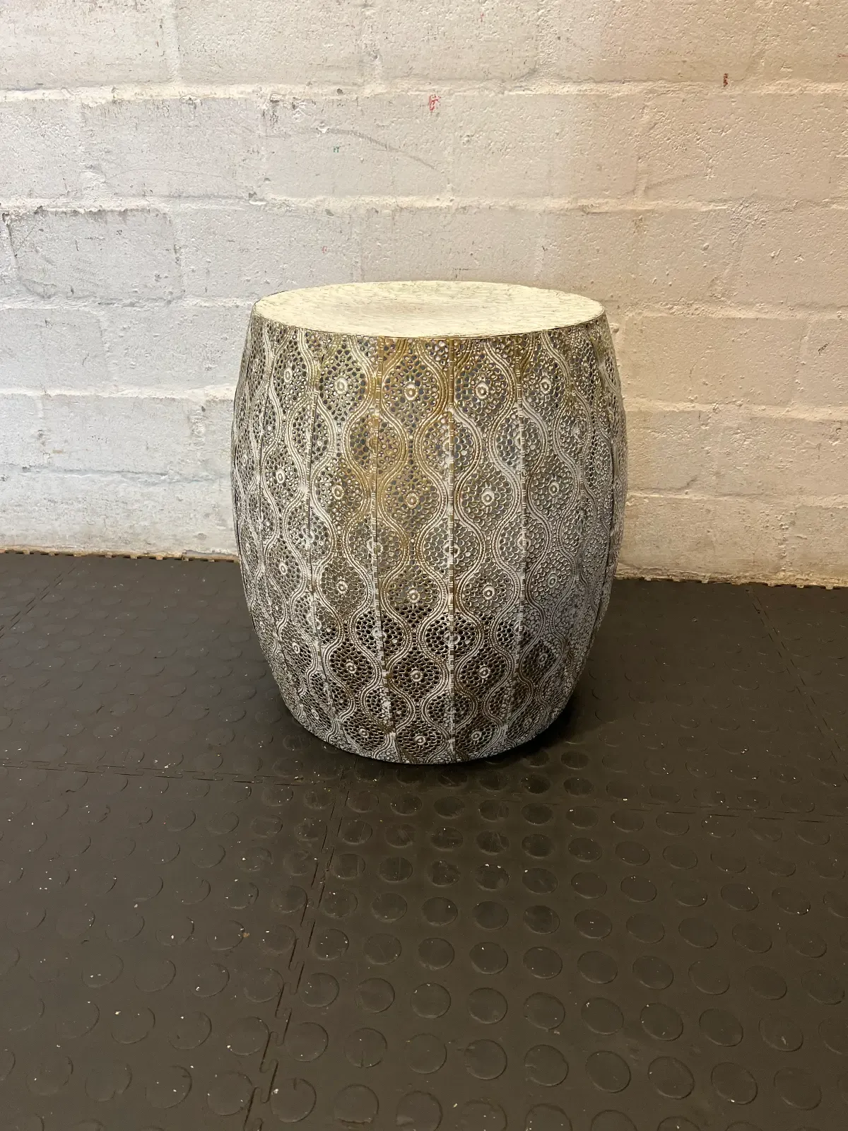Set of 2 White & Gold Perforated Metal Side Tables - 2ndhandwarehouse.com