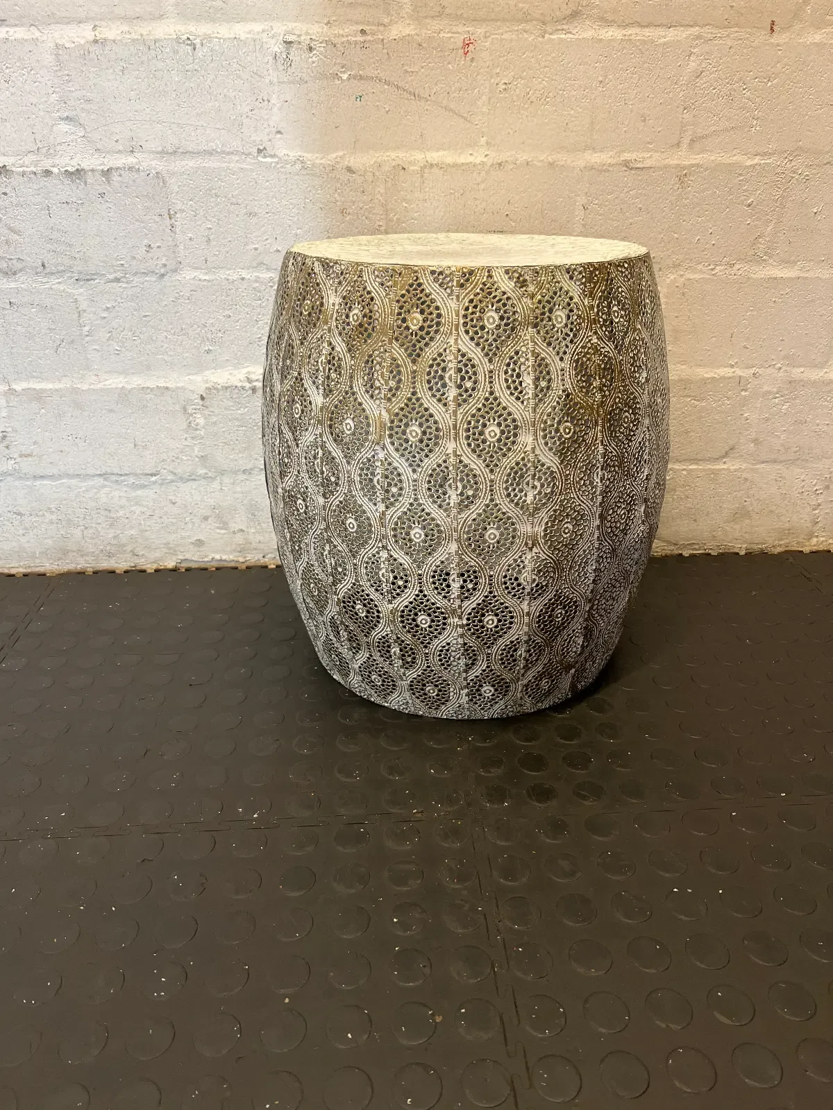 Set of 2 White & Gold Perforated Metal Side Tables - 2ndhandwarehouse.com