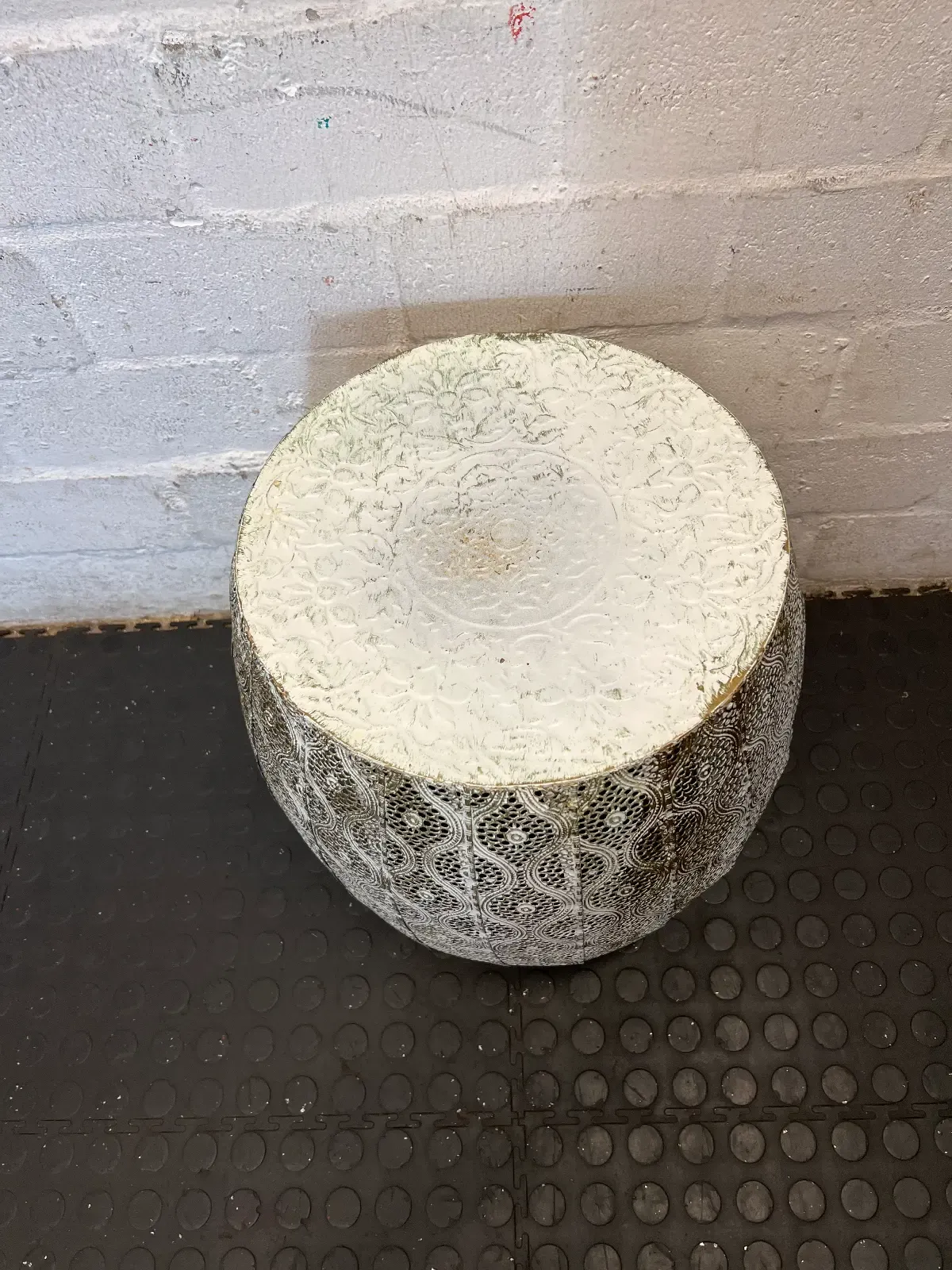 Set of 2 White & Gold Perforated Metal Side Tables - 2ndhandwarehouse.com