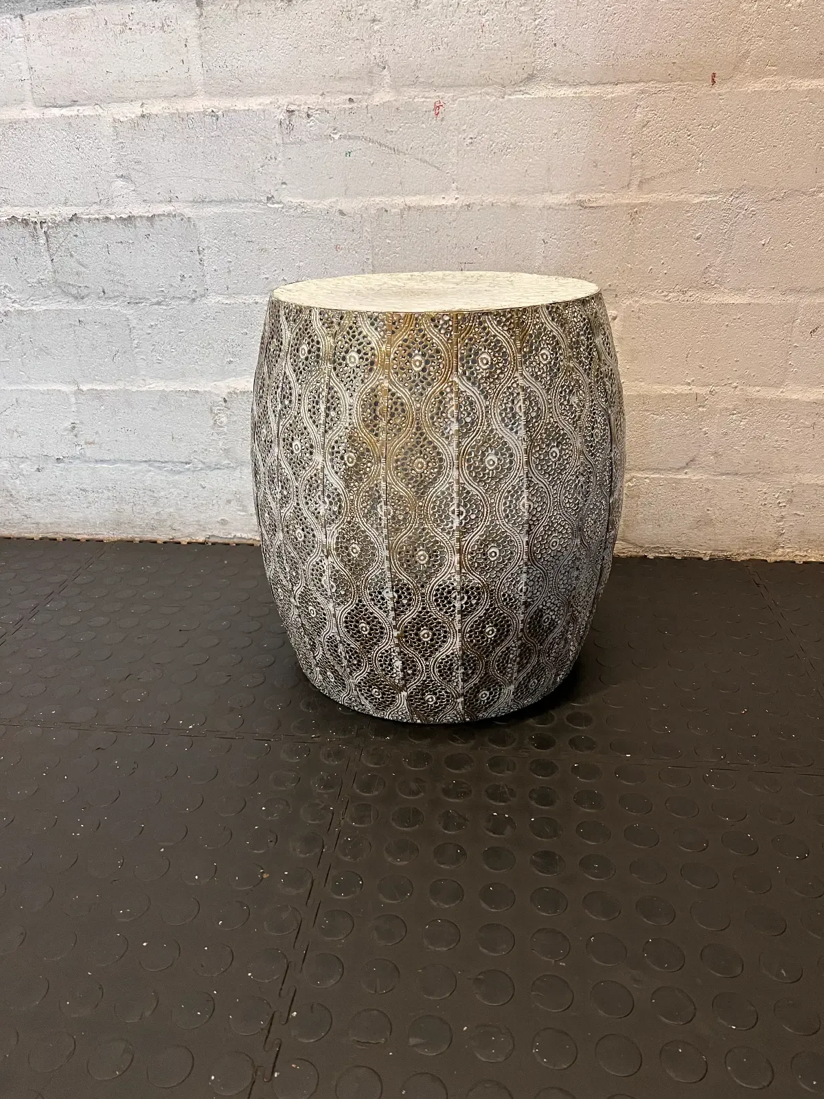Set of 2 White & Gold Perforated Metal Side Tables - 2ndhandwarehouse.com