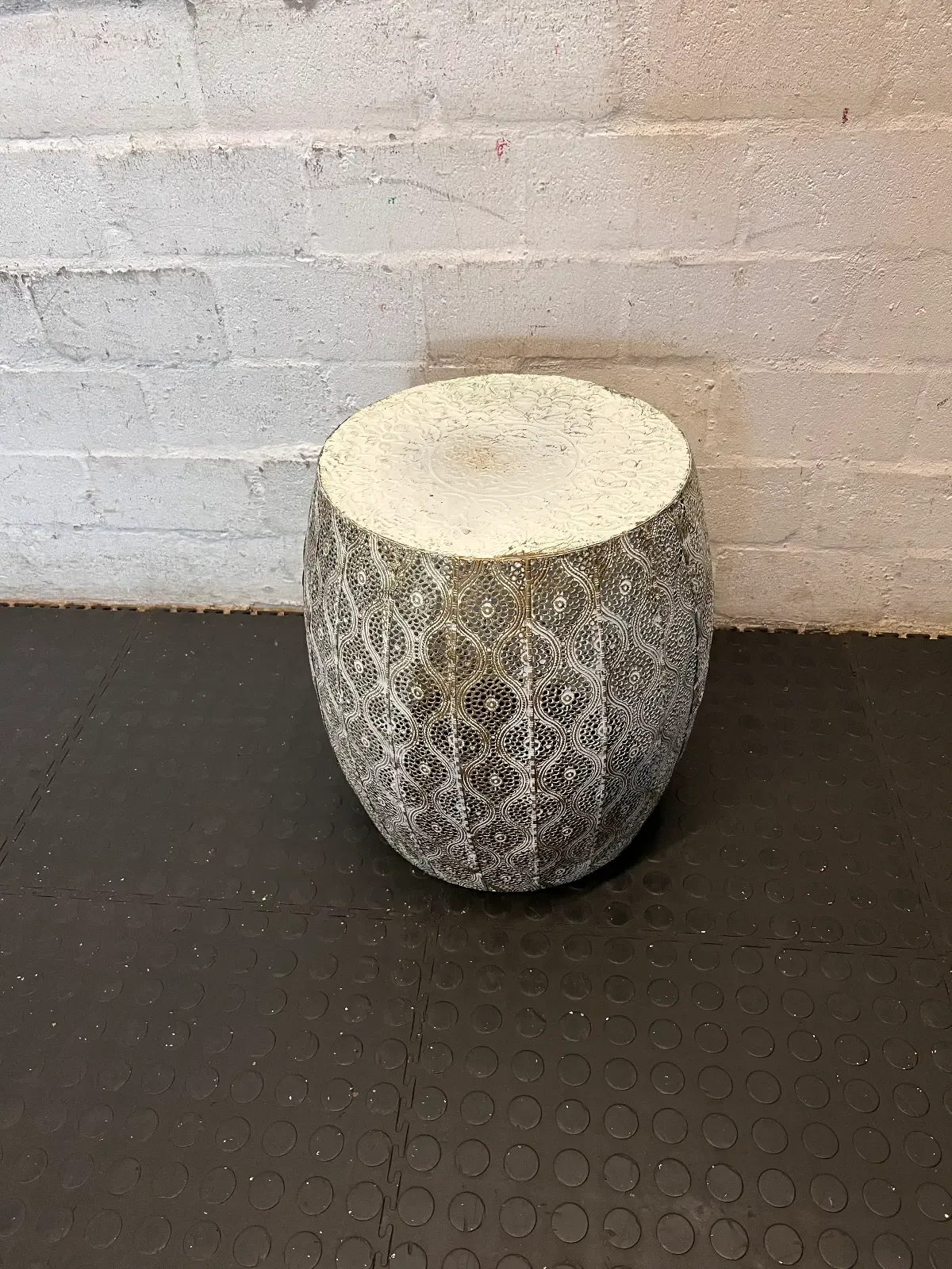 Set of 2 White & Gold Perforated Metal Side Tables - 2ndhandwarehouse.com